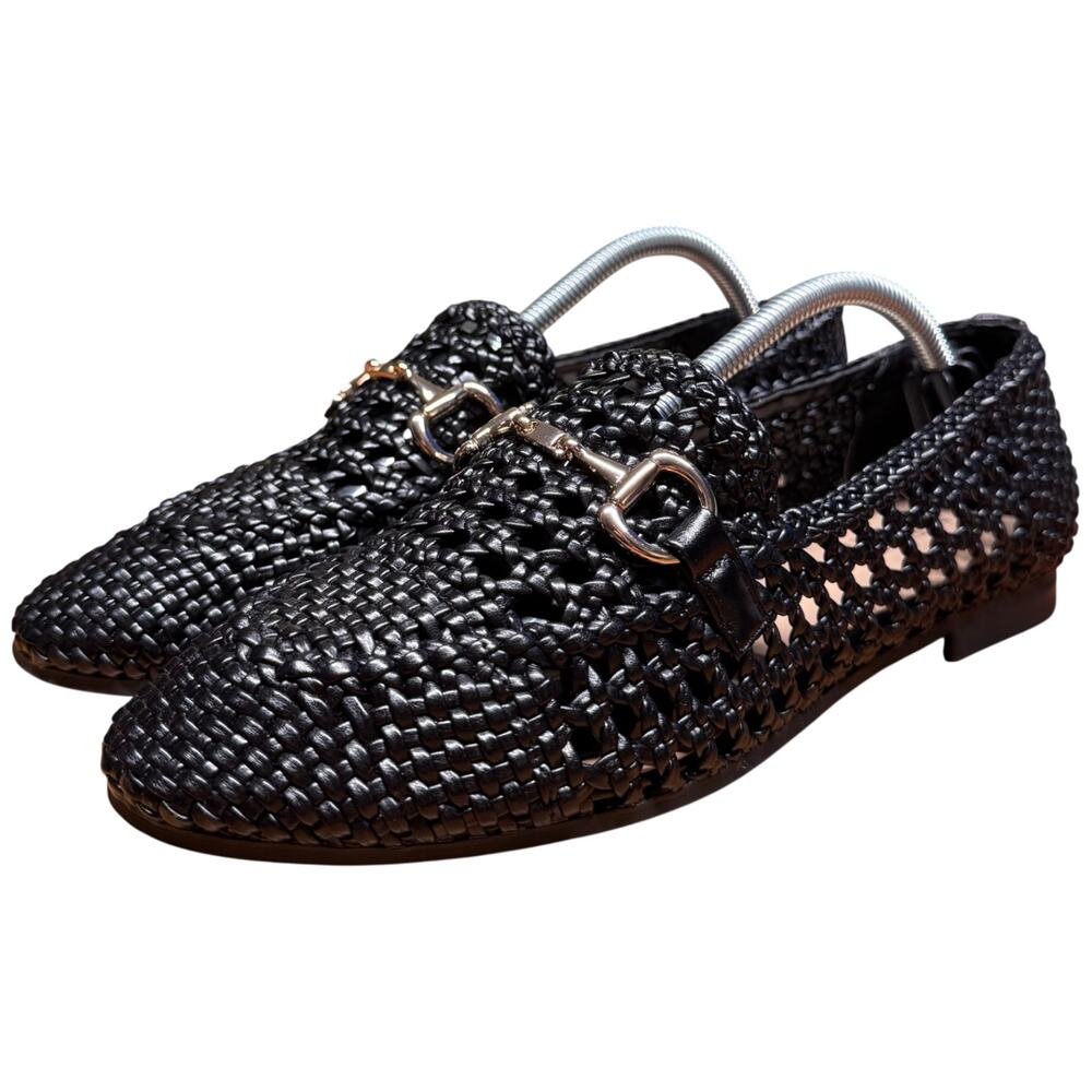 ALFANI Gayyle Women's 7.5 Woven Black Moccasins Gold Horse Bit Slip On Loafers